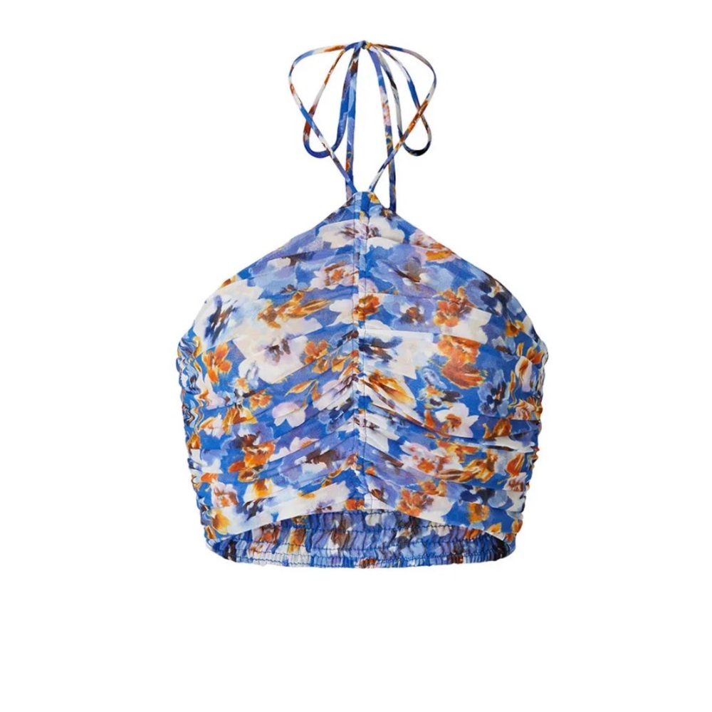 Misa Los Angeles Blue and Orange Floral Halter Top